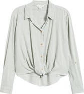 beachlunchlounge Vivica Stripe Twist Hem Button-Up Shirt