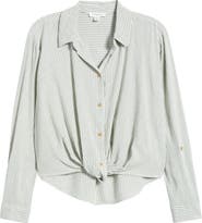 beachlunchlounge Vivica Stripe Twist Hem Button-Up Shirt