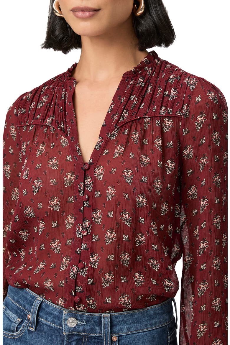 Monika Leaf Print Silk Button-Up Shirt, Alternate, color, OXBLOOD MULTI