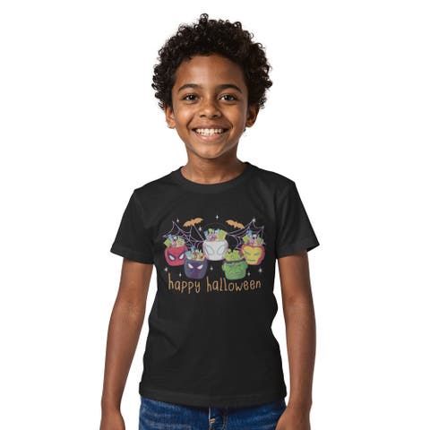 Boys' Happy Halloween Super Heroes Candy Bucket Short Sleeve Graphic T-shirt