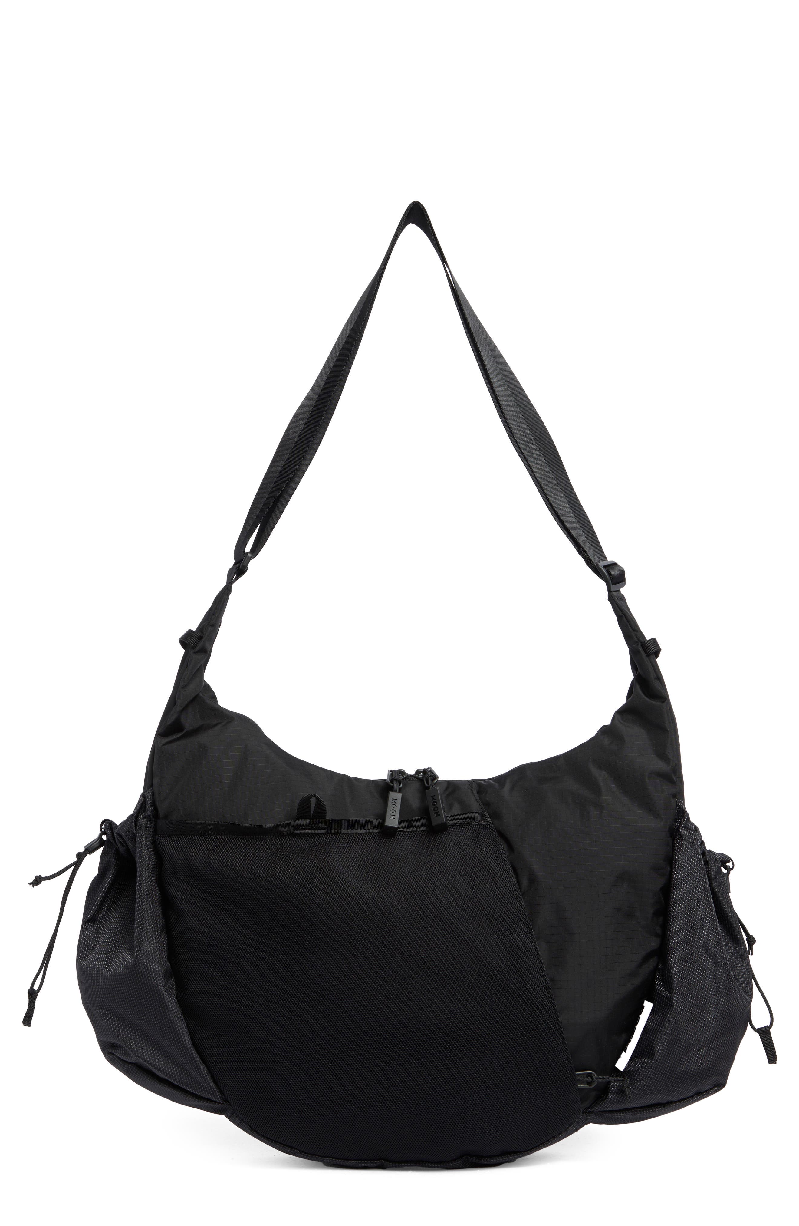 Baboon to the Moon Big Crescent Ripstop Crossbody Bag, Main, color, Black