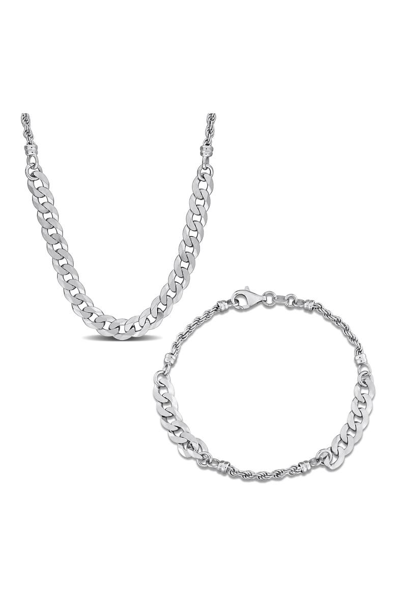 2.5mm Curb & 6.3mm Hammered Rope Chain Necklace & Bracelet Set, Main, color, SILVER