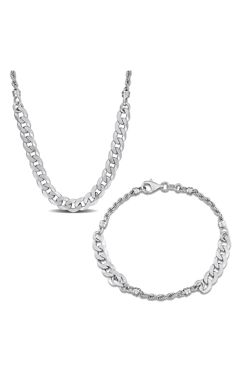 DELMAR 2.5mm Curb & 6.3mm Hammered Rope Chain Necklace & Bracelet Set, Main, color,