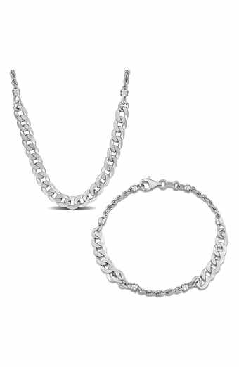 DELMAR 2.5mm Curb & 6.3mm Hammered Rope Chain Necklace & Bracelet Set