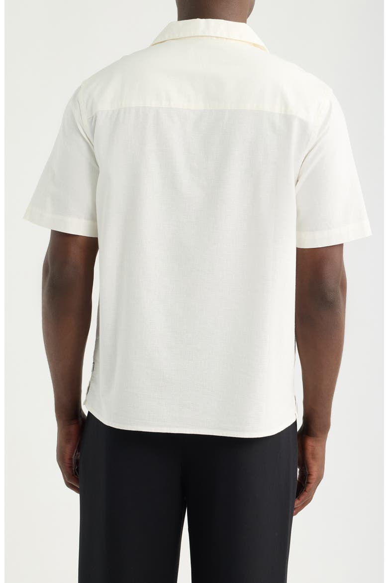 Didicot Floral Appliqué Cotton & Linen Camp Shirt, Alternate, color, ECRU / BLACK