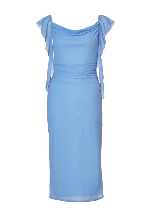 Quiz Bodycon Midi Dress With Frill Trail Detail In Blue