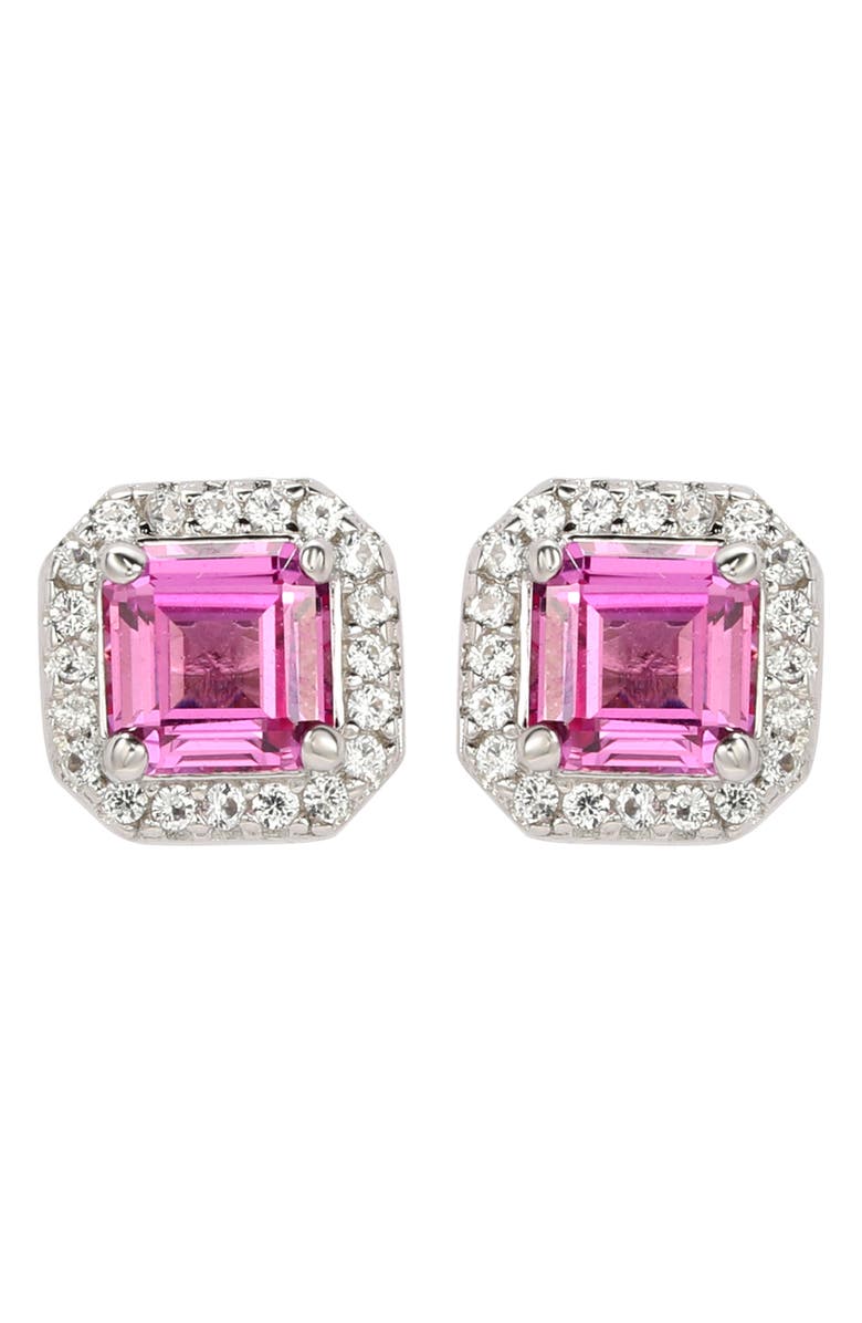 SUZY LEVIAN Sterling Silver Assher Cut Sapphire Halo Stud Earrings, Main, color, 