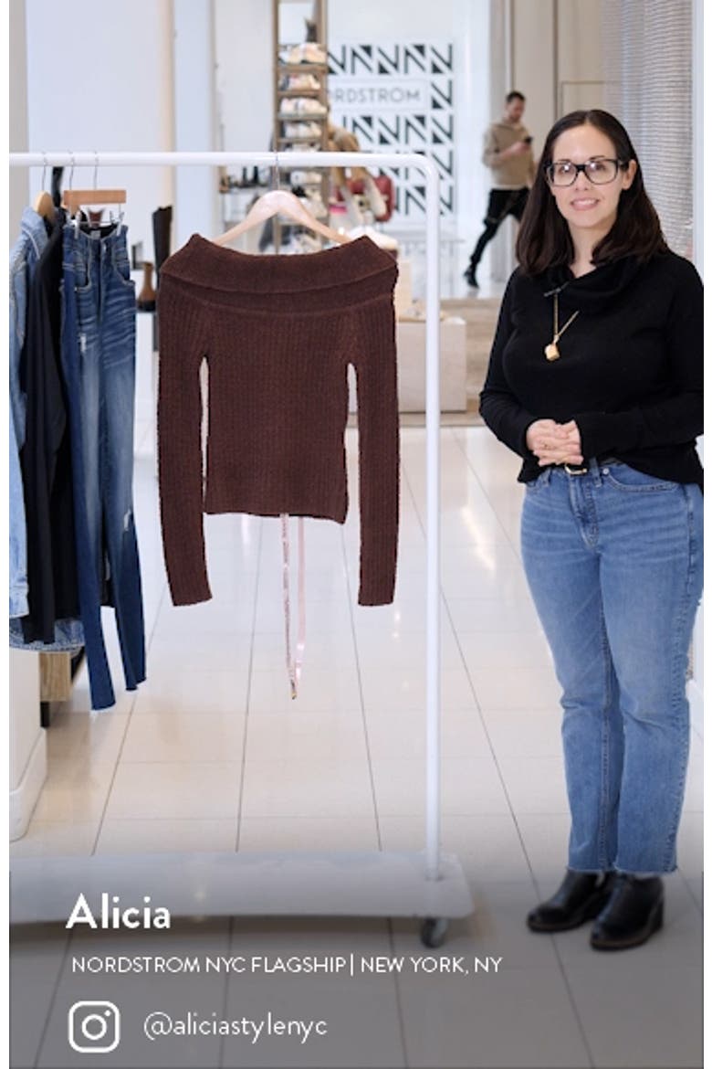 Saffron Rib Off the Shoulder Crop Sweater video