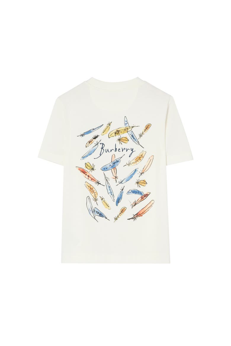 Feather Print Cotton T-shirt, Alternate, color, Chalk white