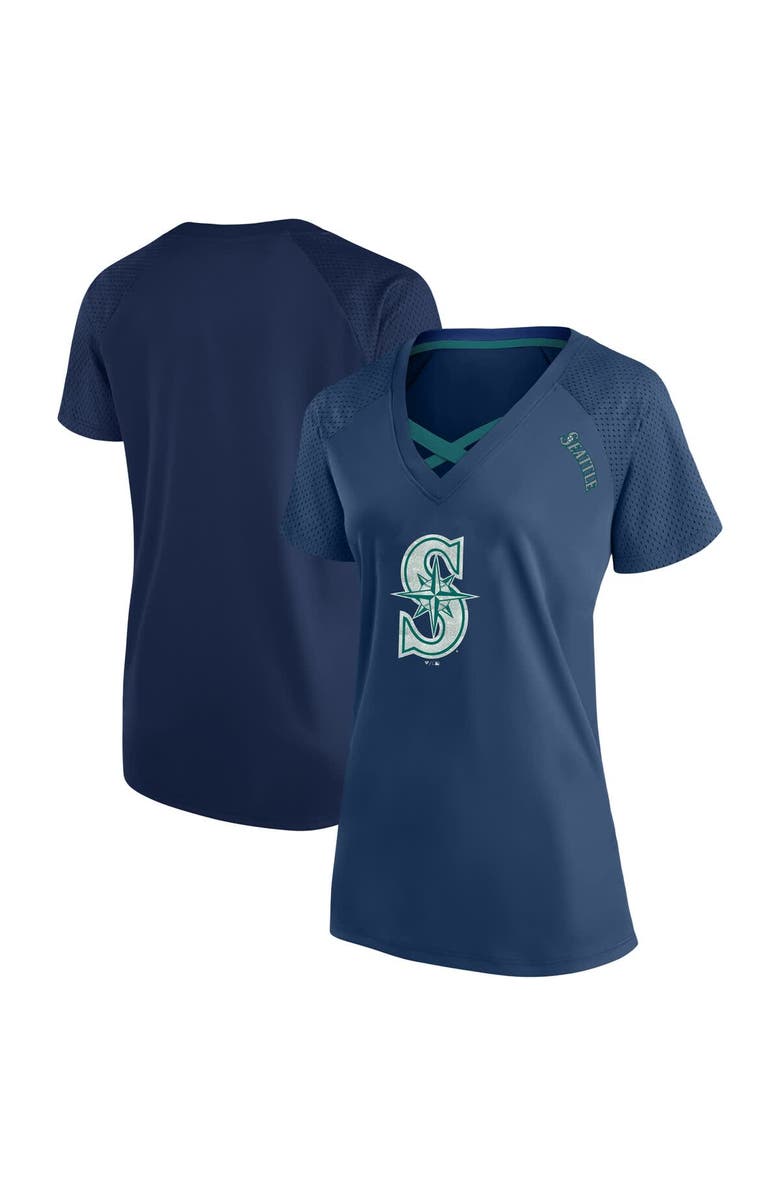 PROFILE Women's Profile Navy Seattle Mariners Plus Size Glitter Raglan V-Neck T-Shirt, Alternate, color, 
