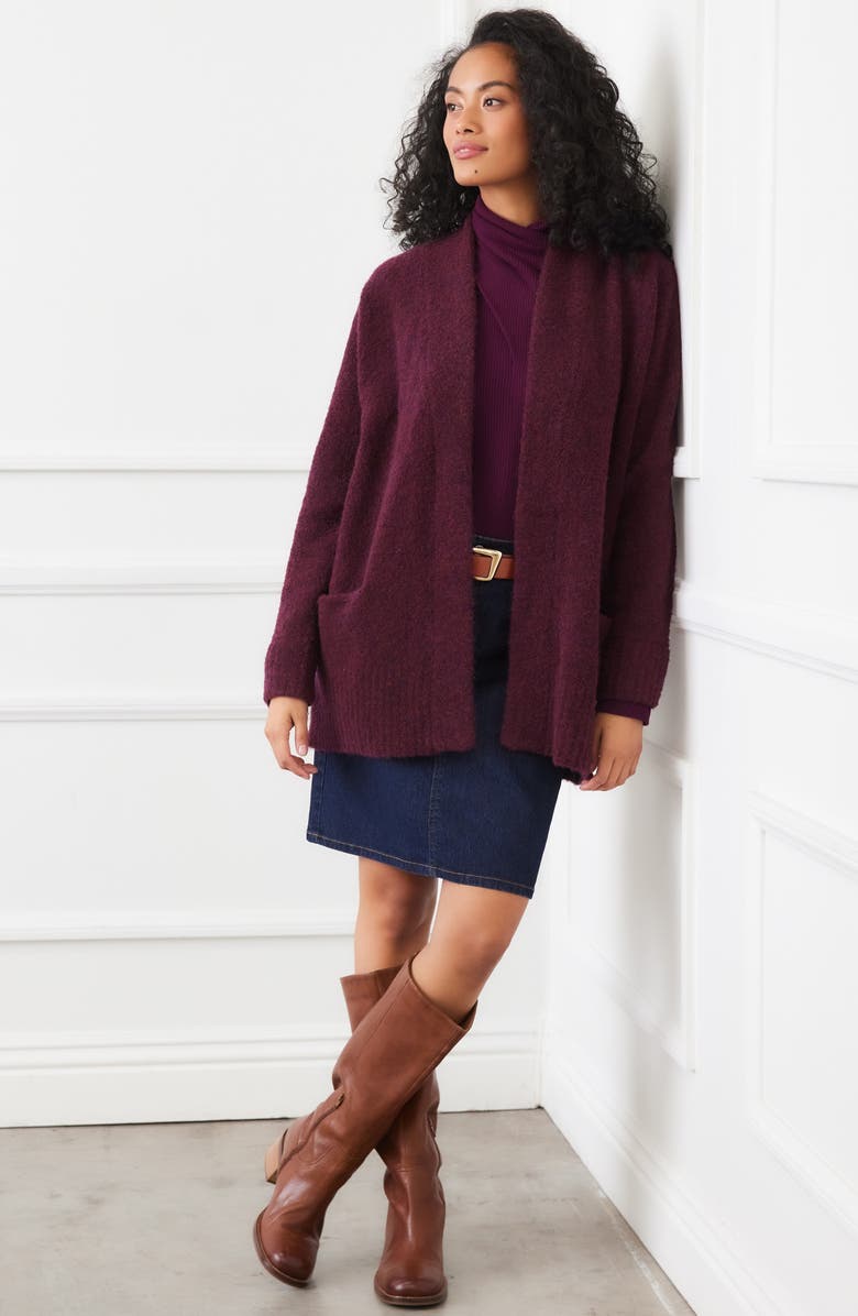 Karen Kane Bouclé Open Front Cardigan, Alternate, color, Eggplant