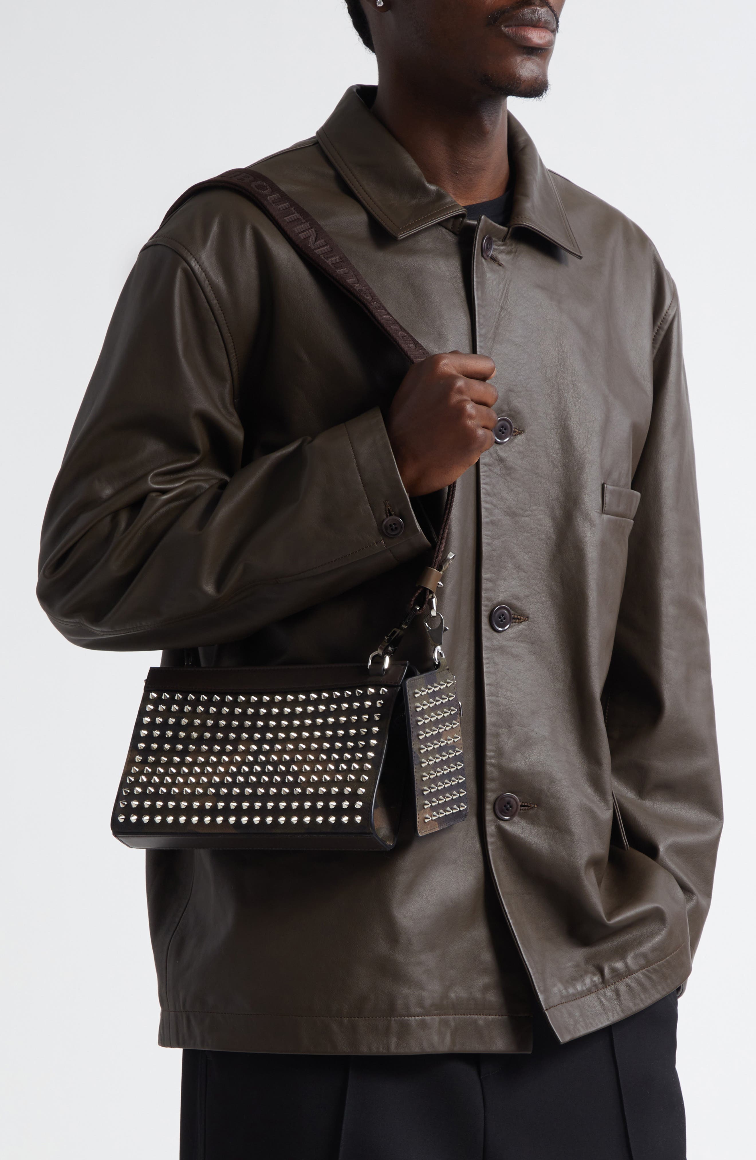 Christian Louboutin Funky Camo Crossbody Bag, Alternate, color, Cafe/ Green/ Gun Metal