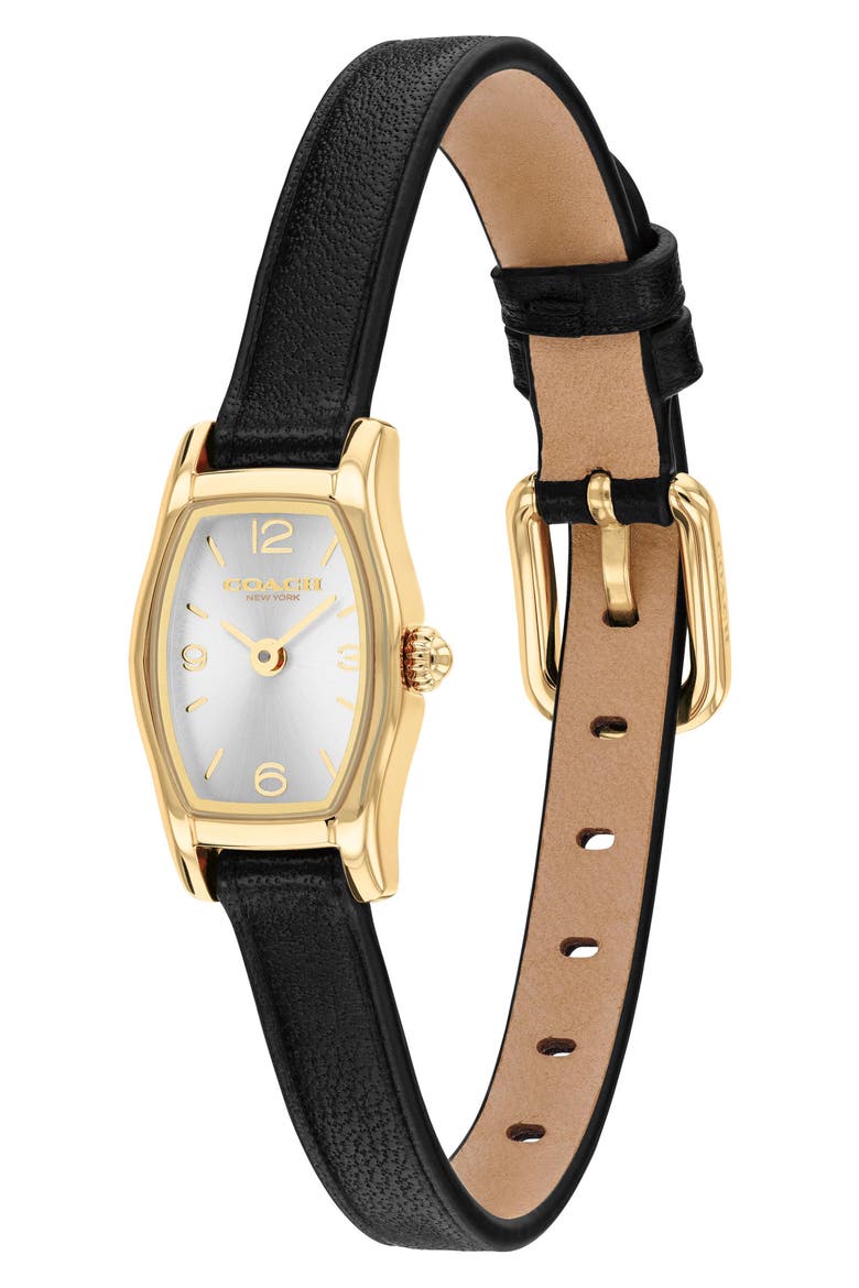 Greta Leather Strap Watch, 15.3mm, Alternate, color, BLACK