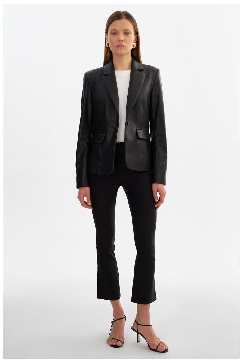 Davie | Faux Leather Fitted Blazer, Alternate, color, Black