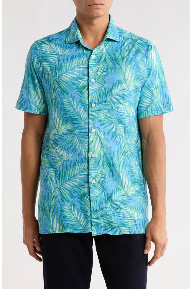 Palm Leaf Performance Knit Polo, Main, color, GREEN/ BLUE