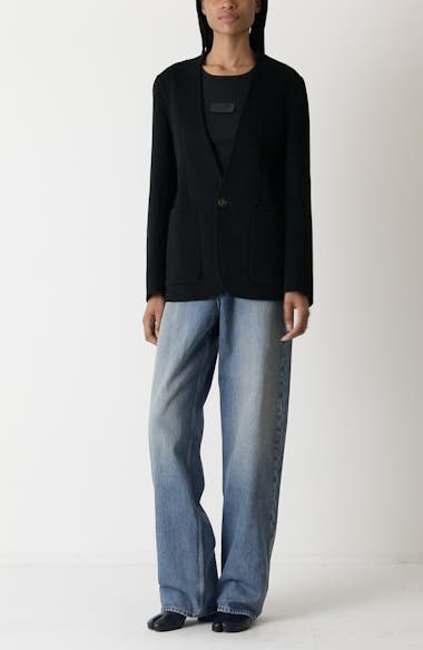 MM6 Maison Margiela Collarless Single Breasted Virgin Wool Blazer