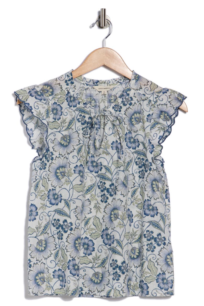 Floral Cap Sleeve Cotton Top, Alternate, color, BLUE MULTI