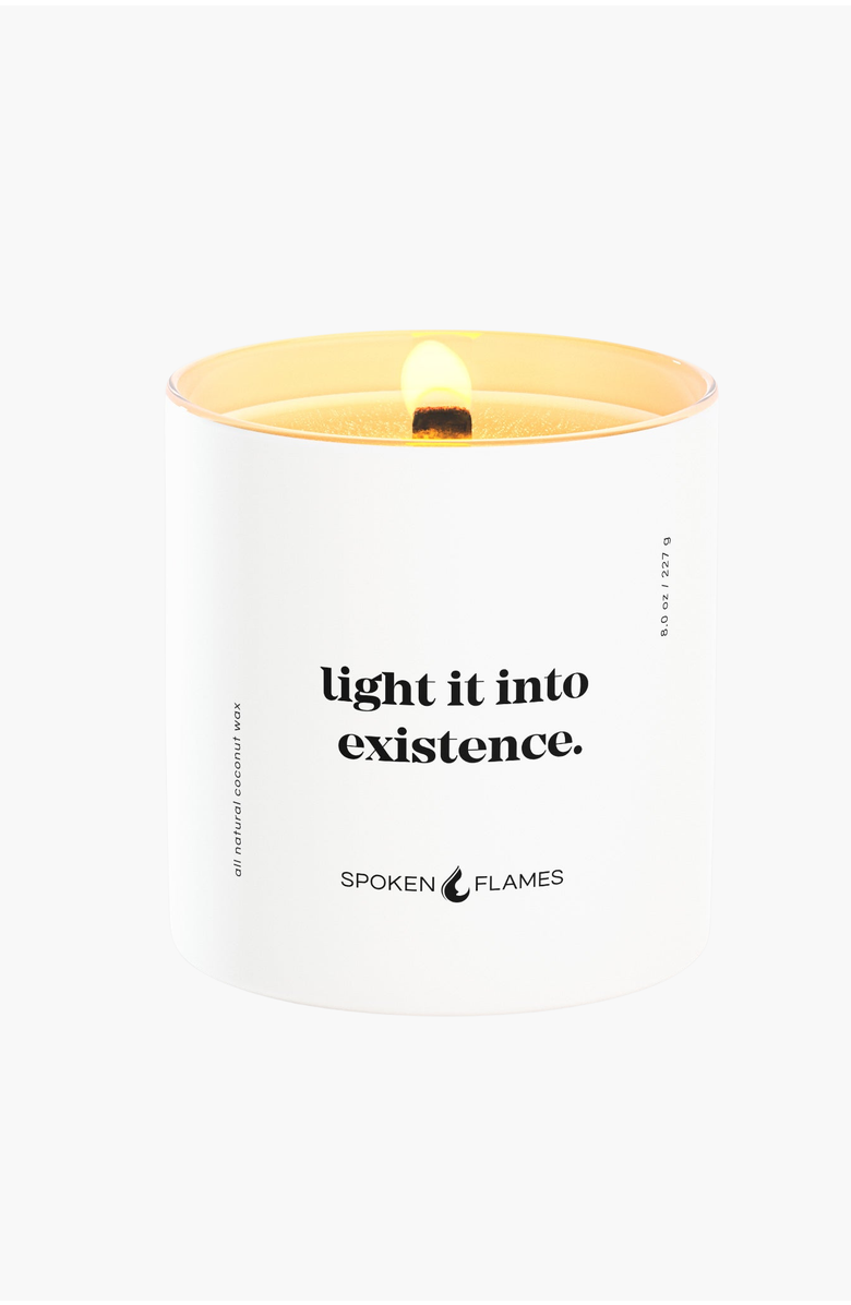 Spoken Flames Light It Into Existence Candle, Main, color, White Container