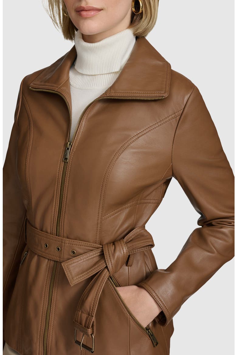 Tatum Belted Leather Jacket, Alternate, color, COGNAC