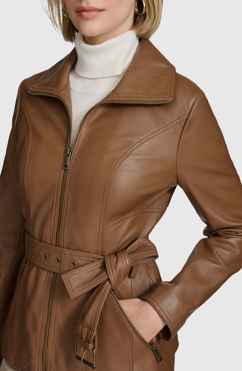 Andrew Marc Tatum Belted Leather Jacket, Alternate, color, Cognac