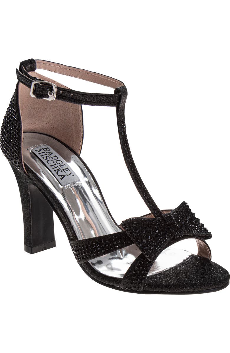 Badgley Mischka Collection Kids' Rhinestone T-Strap Sandal, Main, color, Black