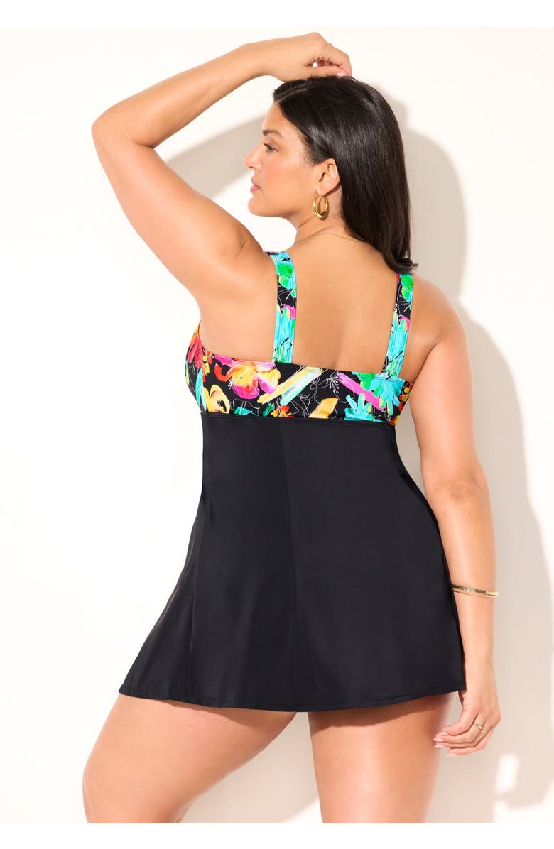 Swimsuits for All Tie Front V-Neck Swimdress, Alternate, color, Multi