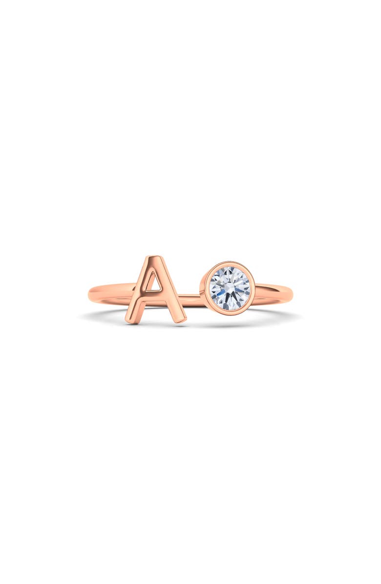 HauteCarat Letter Lab Created Diamond 18K Rose Gold Ring, Main, color, 18K Rose Gold - A