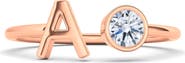 HauteCarat Letter Lab Created Diamond 18K Rose Gold Ring