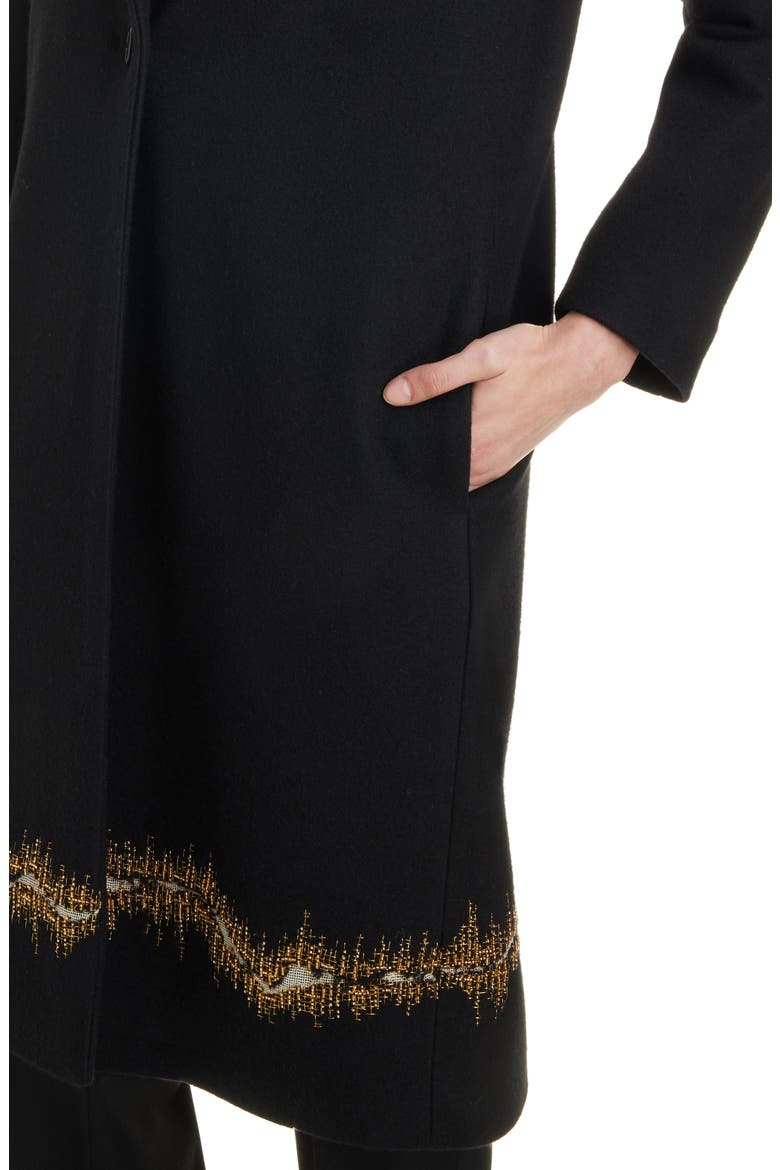 Richy Embroidered Hem Wool Flannel Coat, Alternate, color, BLACK