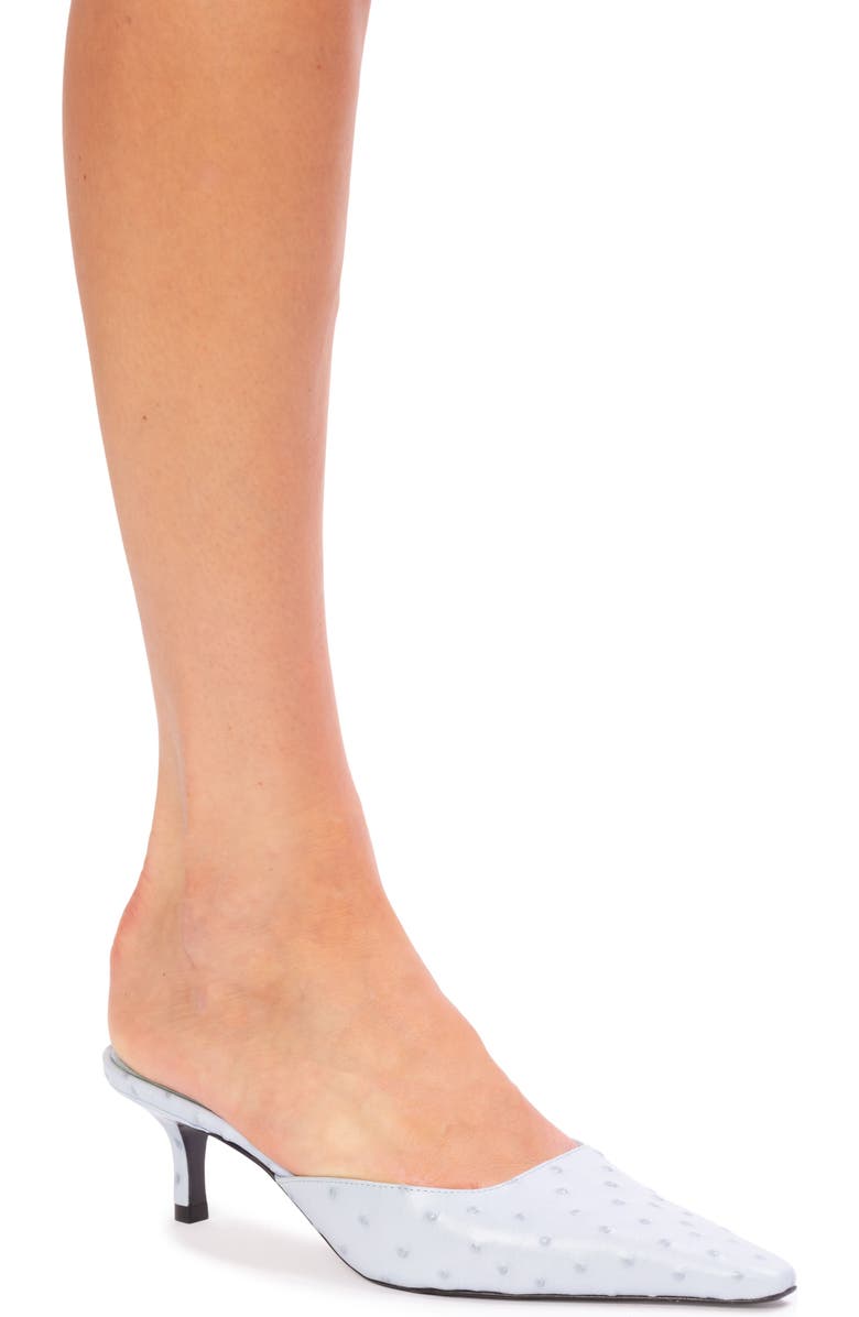 BLACK SUEDE STUDIO Riley 50 Ostrich Mule, Alternate, color, Sky Ostrich Leather