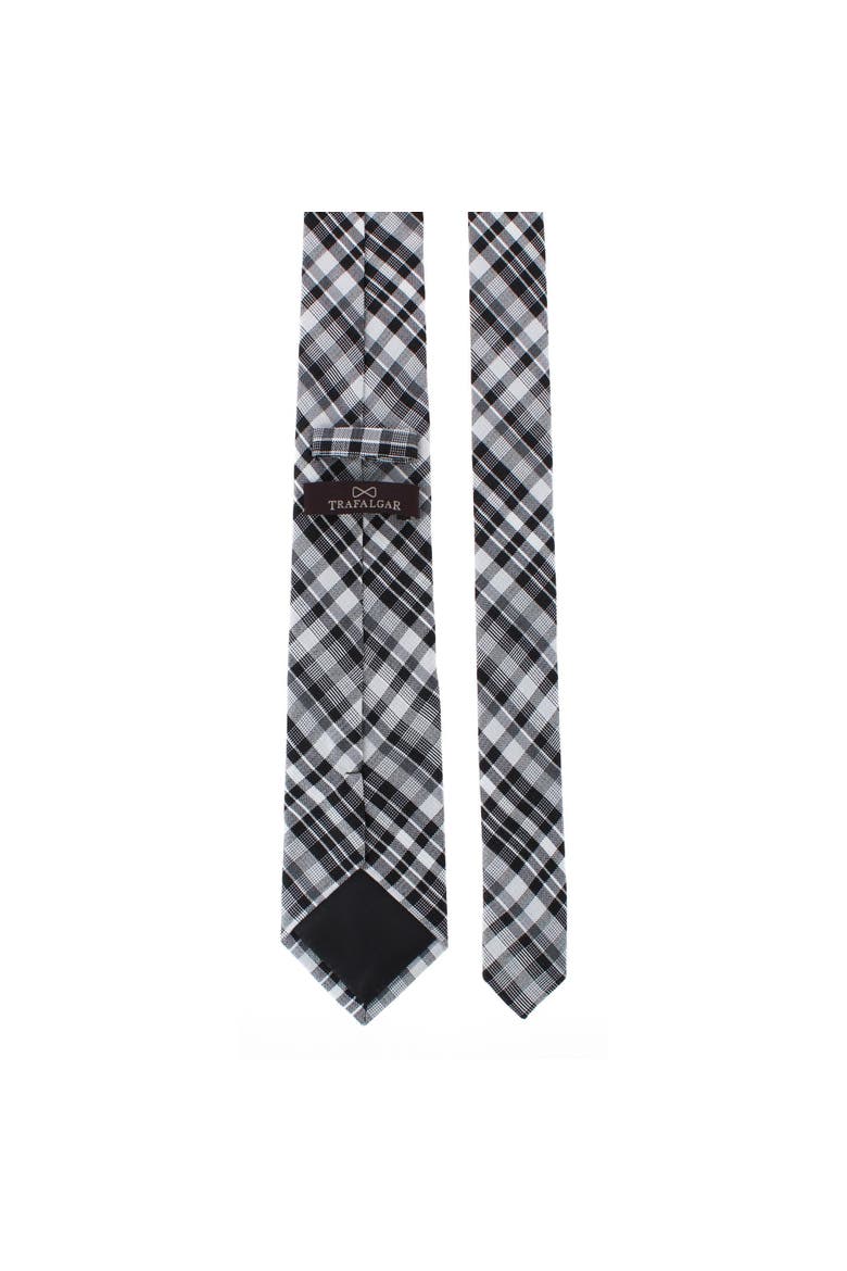 Zeno Black and White Patterned Business Wool Blend Necktie, Alternate, color, Black