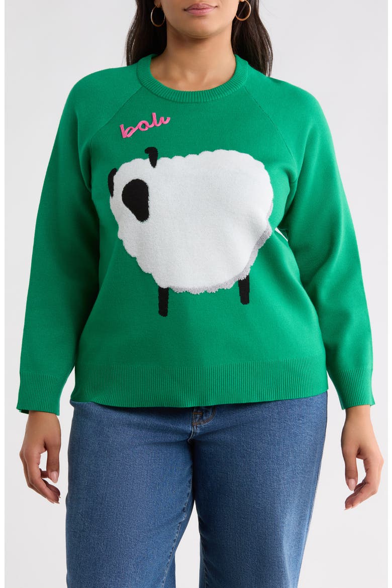 Marty Sheep Raglan Sweater, Main, color, GREEN-WHITE