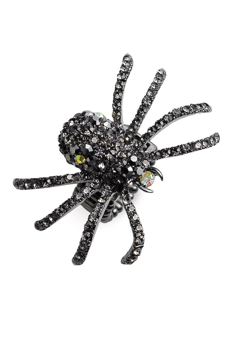 Accessories 'Critters' Pavé Spider Stretch Ring, Main, color, HEMATITE MULTI