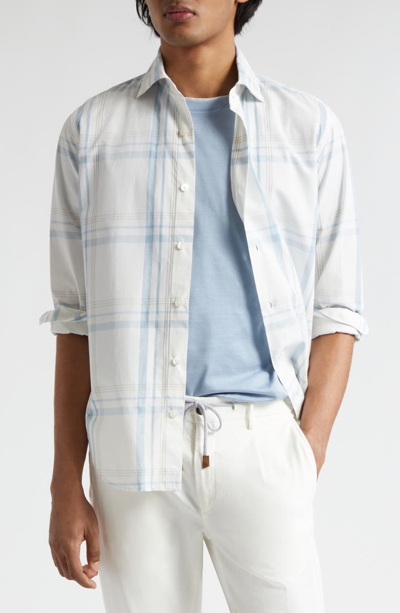 Eleventy Plaid Cotton Button-Up Shirt, Main, color, 
