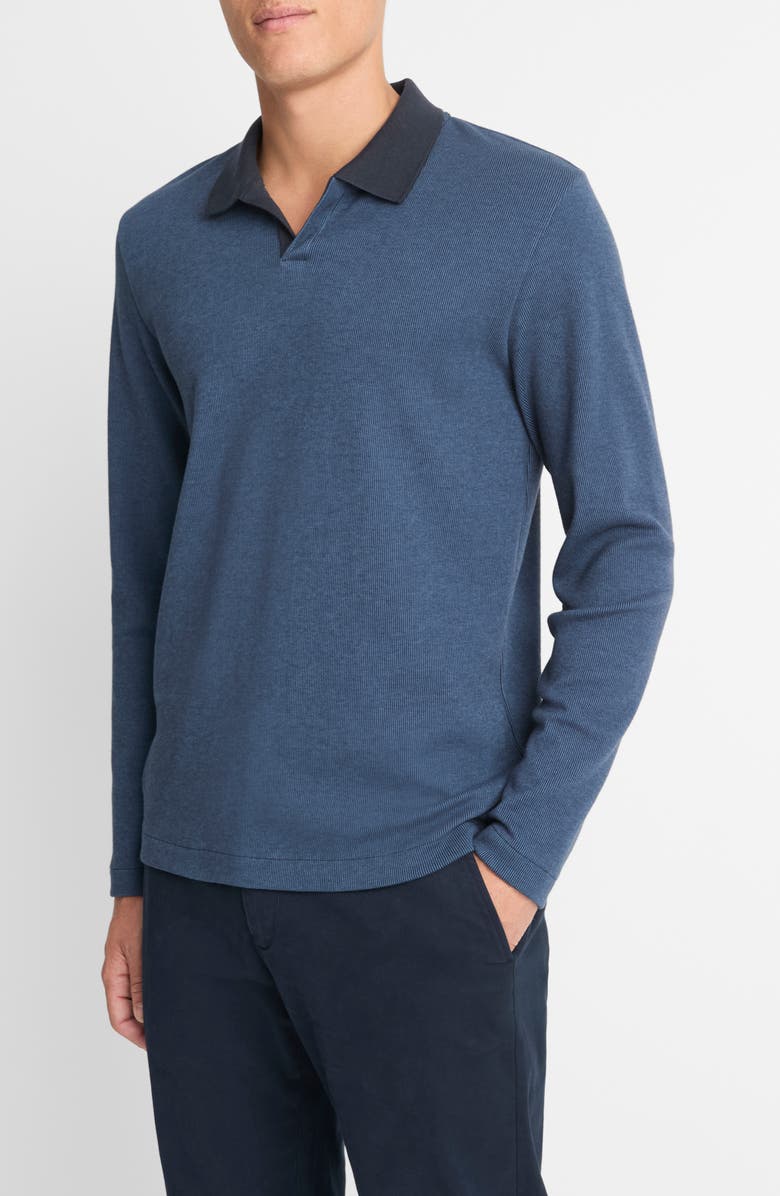 Vince Bi-Color Rib Johnny Collar Long Sleeve Polo, Main, color, 