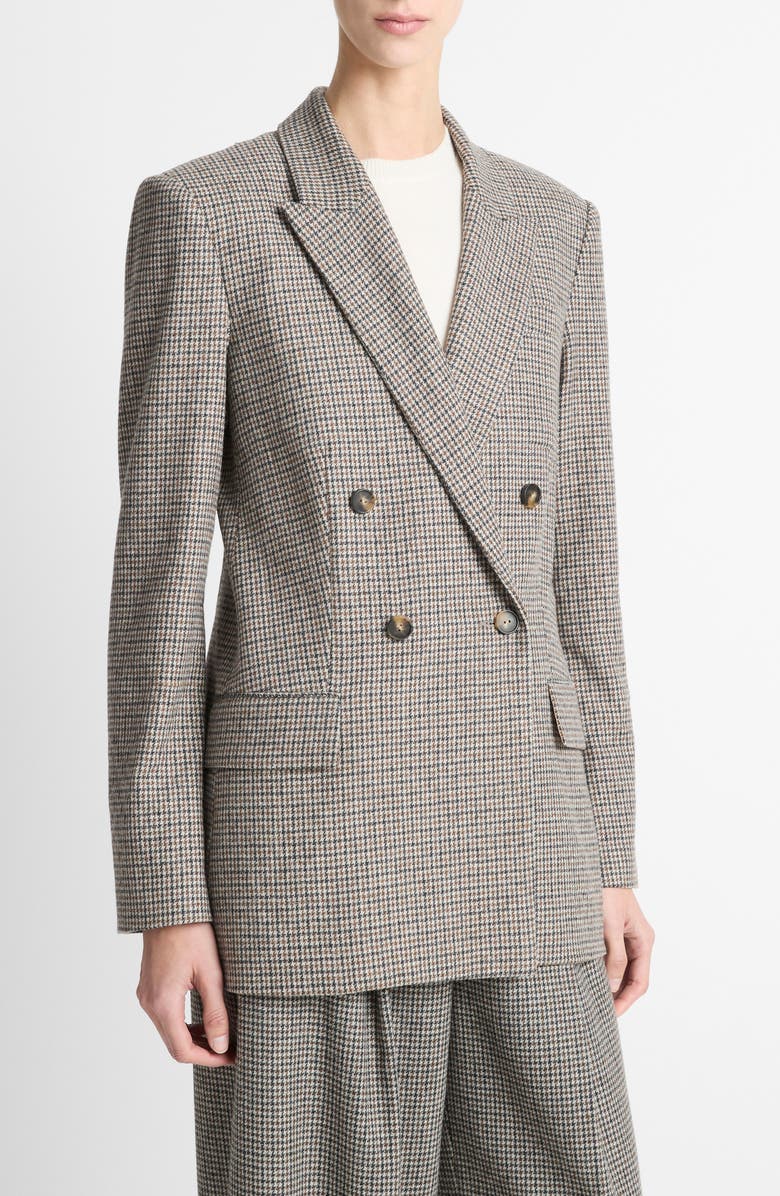 Vince Houndstooth Double Breasted Wool Blend Blazer, Alternate, color, Cacao Houndstooth