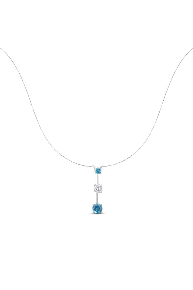 14K White Gold 1 1/2 cttw White and Treated Blue Diamond Pendant Necklace, Alternate, color, White