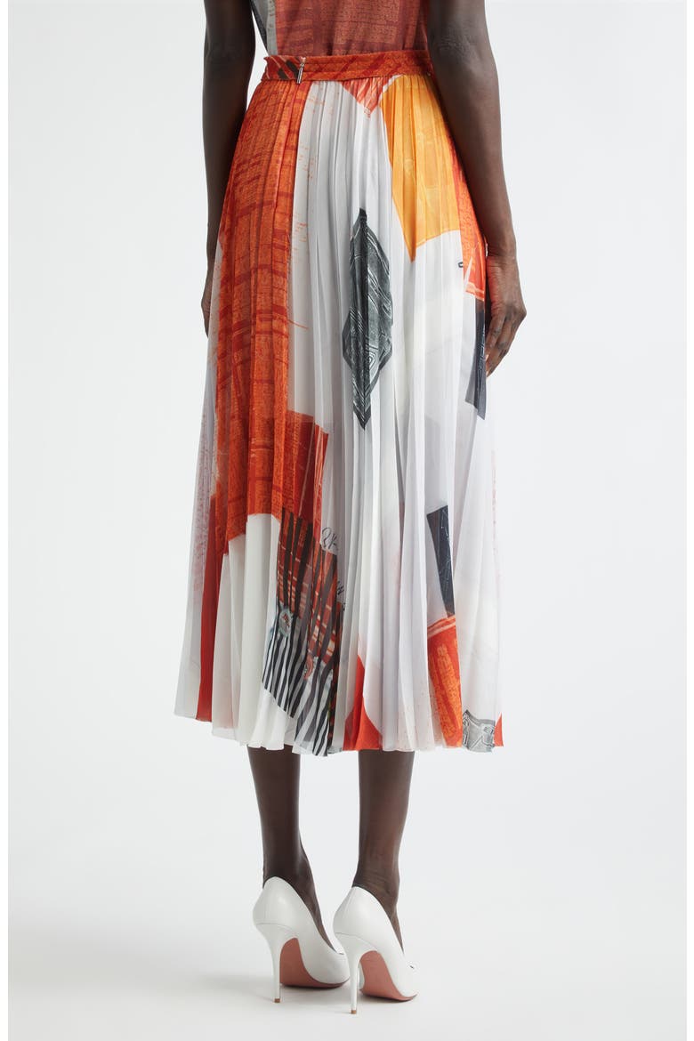 Collage Print Pleated Chiffon Midi Skirt, Alternate, color, RED MULTI