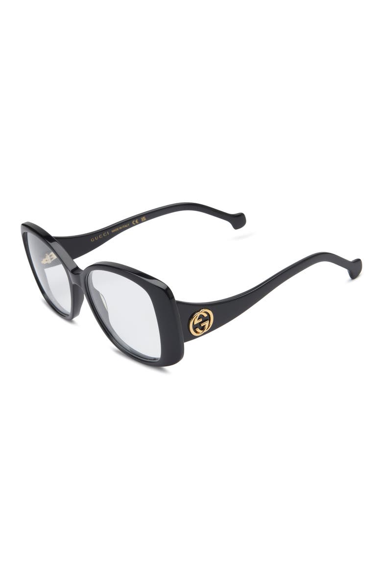 55mm Square Optical Glasses, Alternate, color, BLACK BLACK TRANSPARENT