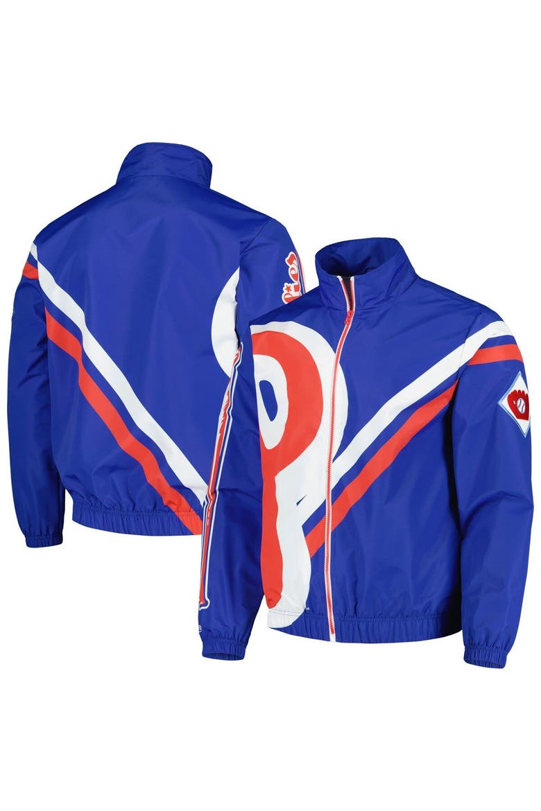 Men's Mitchell & Ness Royal Philadelphia Phillies Exploded Logo Warm Up Full-Zip Jacket, Main, color, Royal