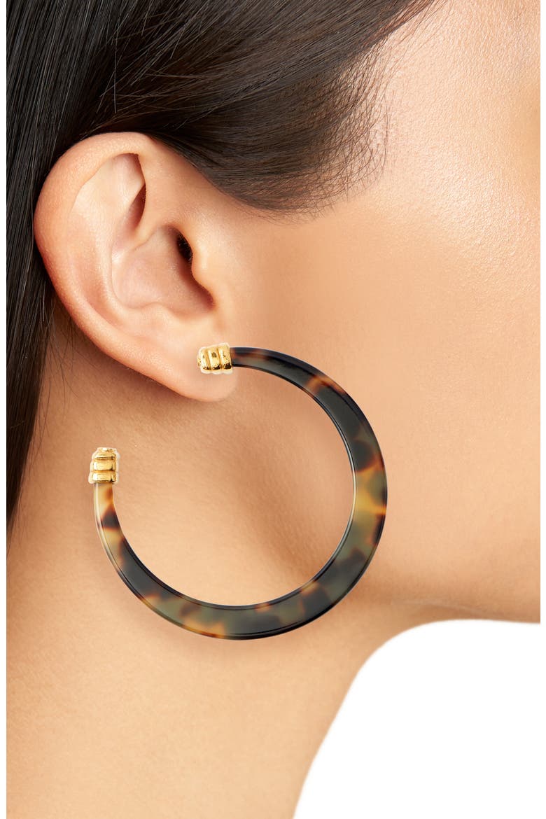 Tortoiseshell Open Hoop Earrings, Alternate, color, TORTOISE
