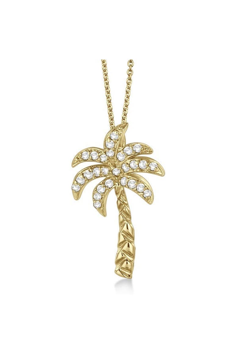 Palm Tree Shaped Diamond Pendant Necklace 14k, Main, color, Yellow Gold