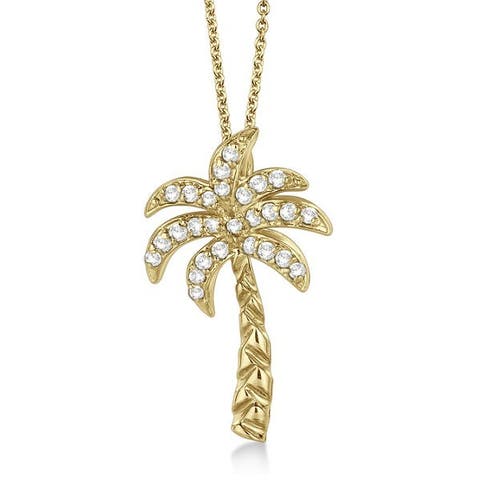 Palm Tree Shaped Diamond Pendant Necklace 14k (0.25ct)