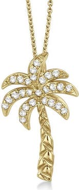 ALLUREZ Palm Tree Shaped Diamond Pendant Necklace 14k