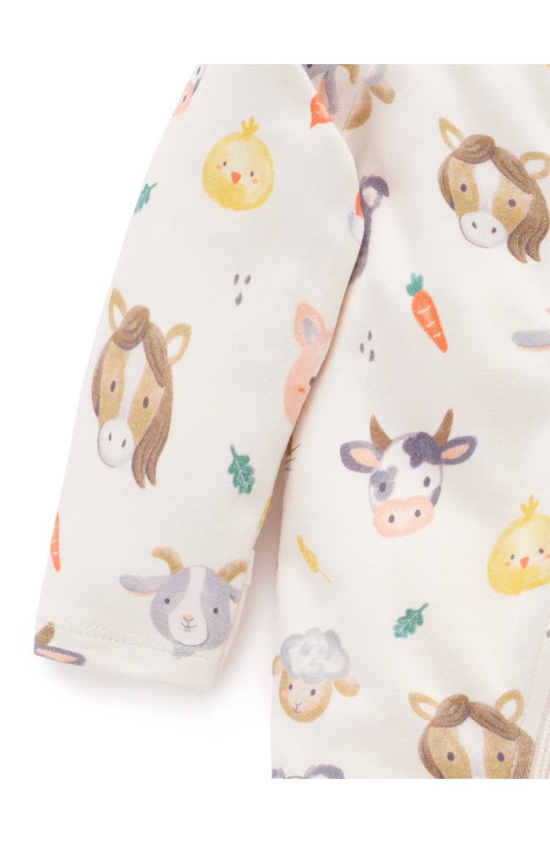 Purebaby Thick Zip Footie & Bib Set, Alternate, color, Farm Friends Print