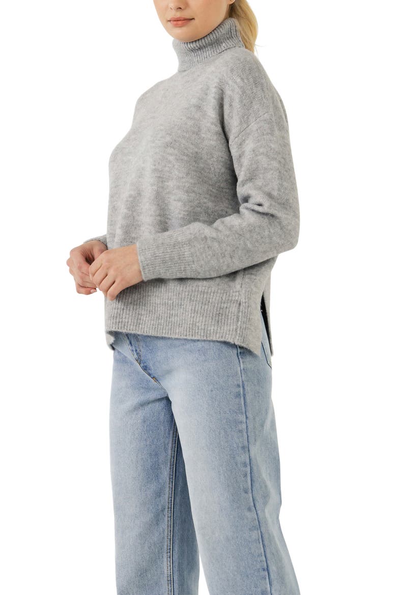 Notch Hem Turtleneck Sweater, Alternate, color, GREY
