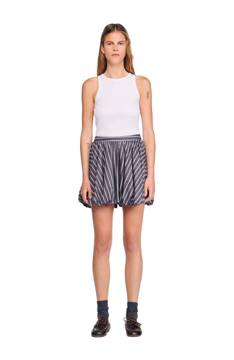 SANDRO Striped rhinestone bubble skirt, Main, color, Grey
