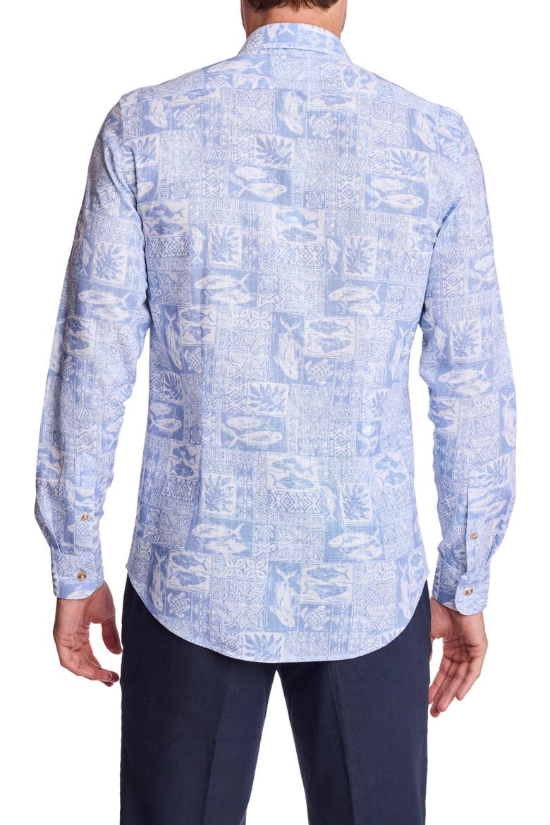 Parker Trim Fit Linen Blend Button-Up Shirt, Alternate, color, BLUE SALMON