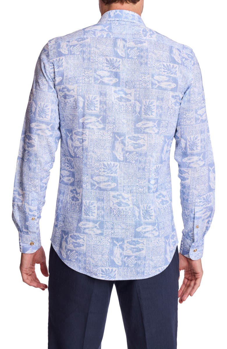 PAISLEY & GRAY Parker Trim Fit Linen Blend Button-Up Shirt, Alternate, color, Blue Salmon