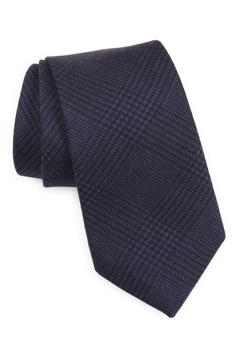 Glen Plaid Print Cashmere & Silk Tie, Main, color, NAVY/ DUSTY BLUE GLEN PLAID